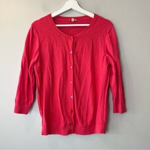 Talbots Three Quarter Sleeve Button Up Pink Cardigan Large